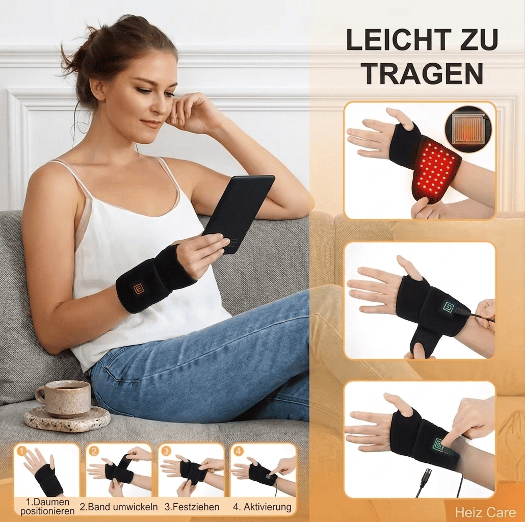 HeizCare Rotlicht-Handgelenkbandage – 660 nm & 850 nm Lichttherapie
